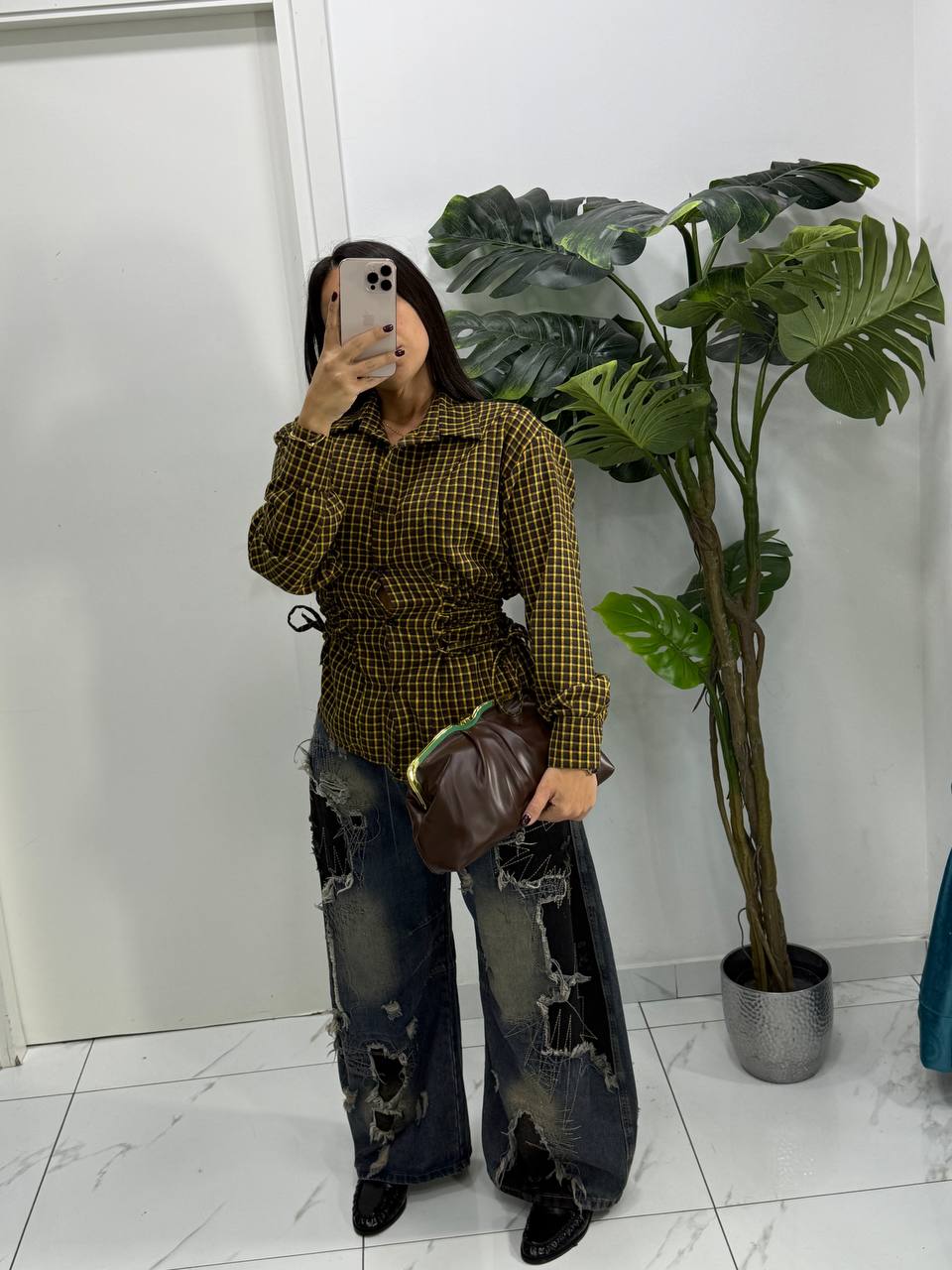 CAMICIA QUADRI CON STRINGHE