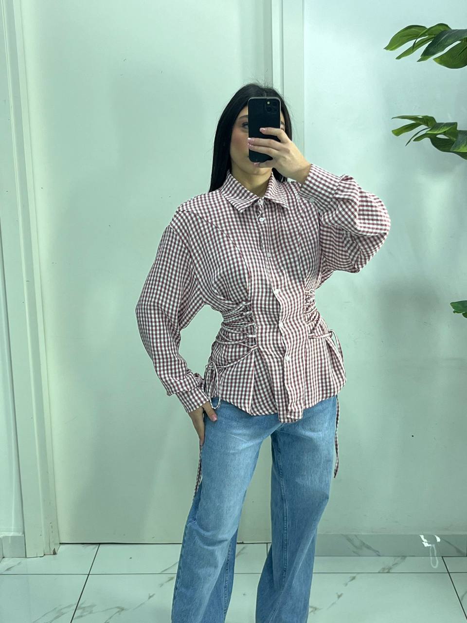 CAMICIA QUADRI CON STRINGHE