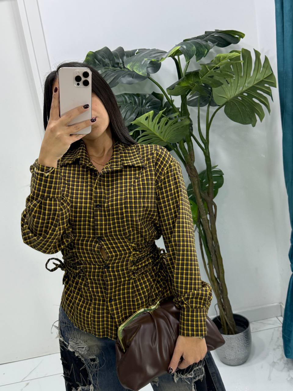 CAMICIA QUADRI CON STRINGHE