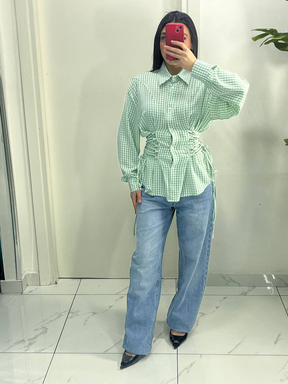 CAMICIA QUADRI CON STRINGHE
