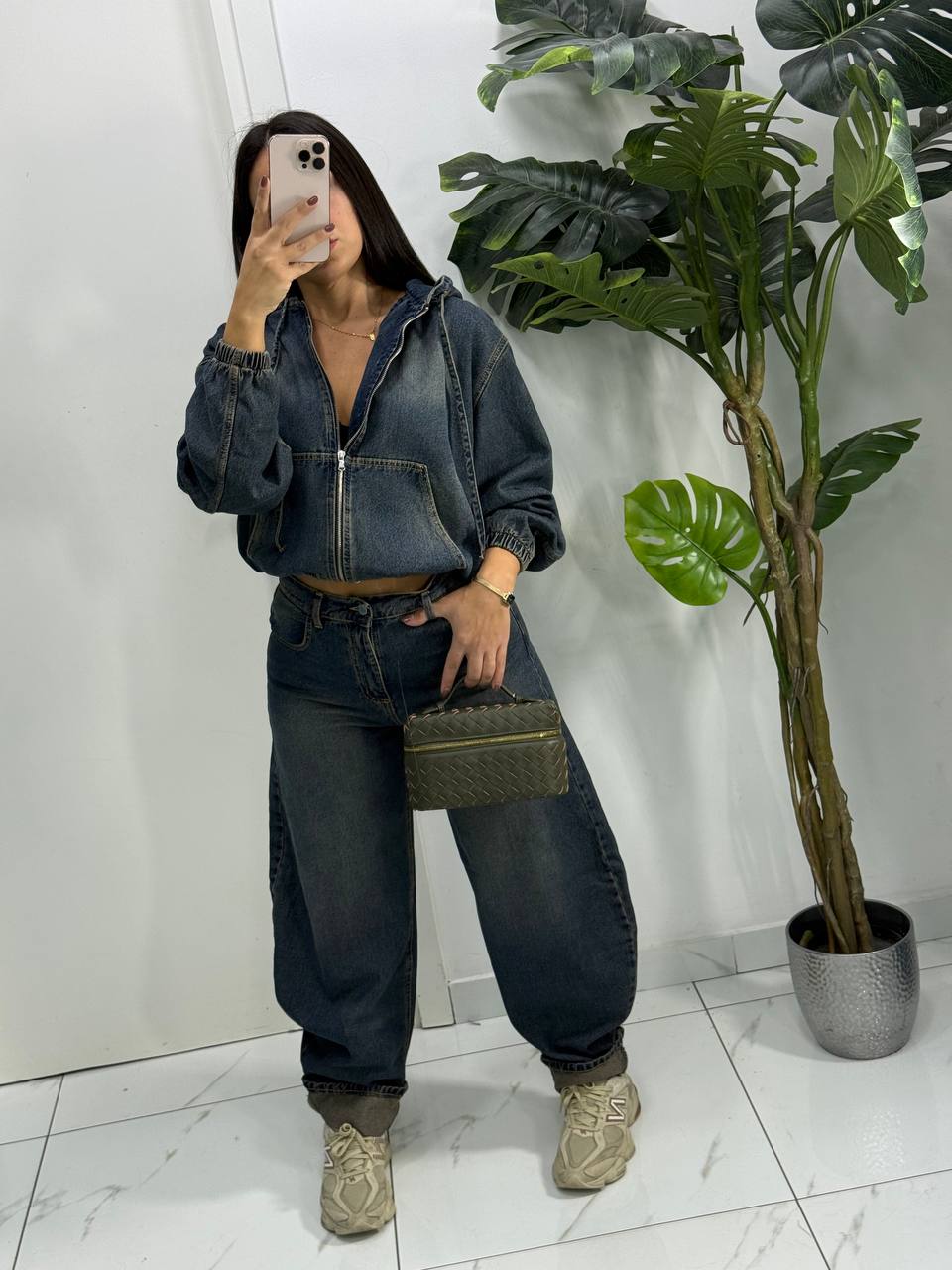 GIUBINETTO IN DENIM SABBIA