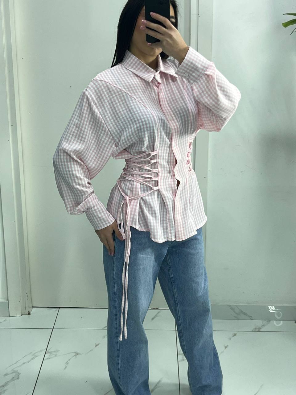 CAMICIA QUADRI CON STRINGHE